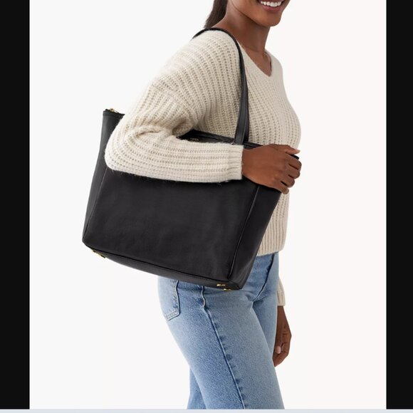 NWT Fossil Sydney Shopper pebbled leather pockets zip carryall tote Mushroom - Picture 12 of 13